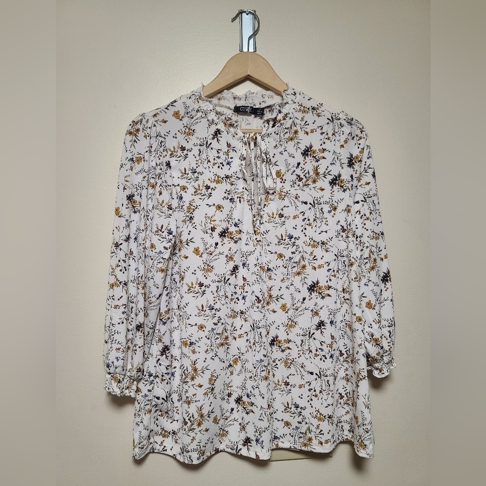 Cure Puff Sleeve Top Floral Budding Flower Popover Blouse size medium
